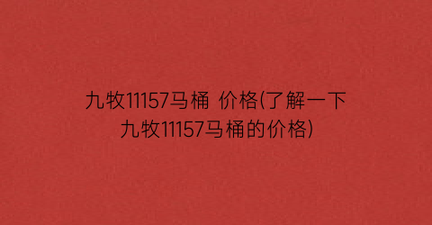 九牧11157马桶 价格(了解一下九牧11157马桶的价格)
